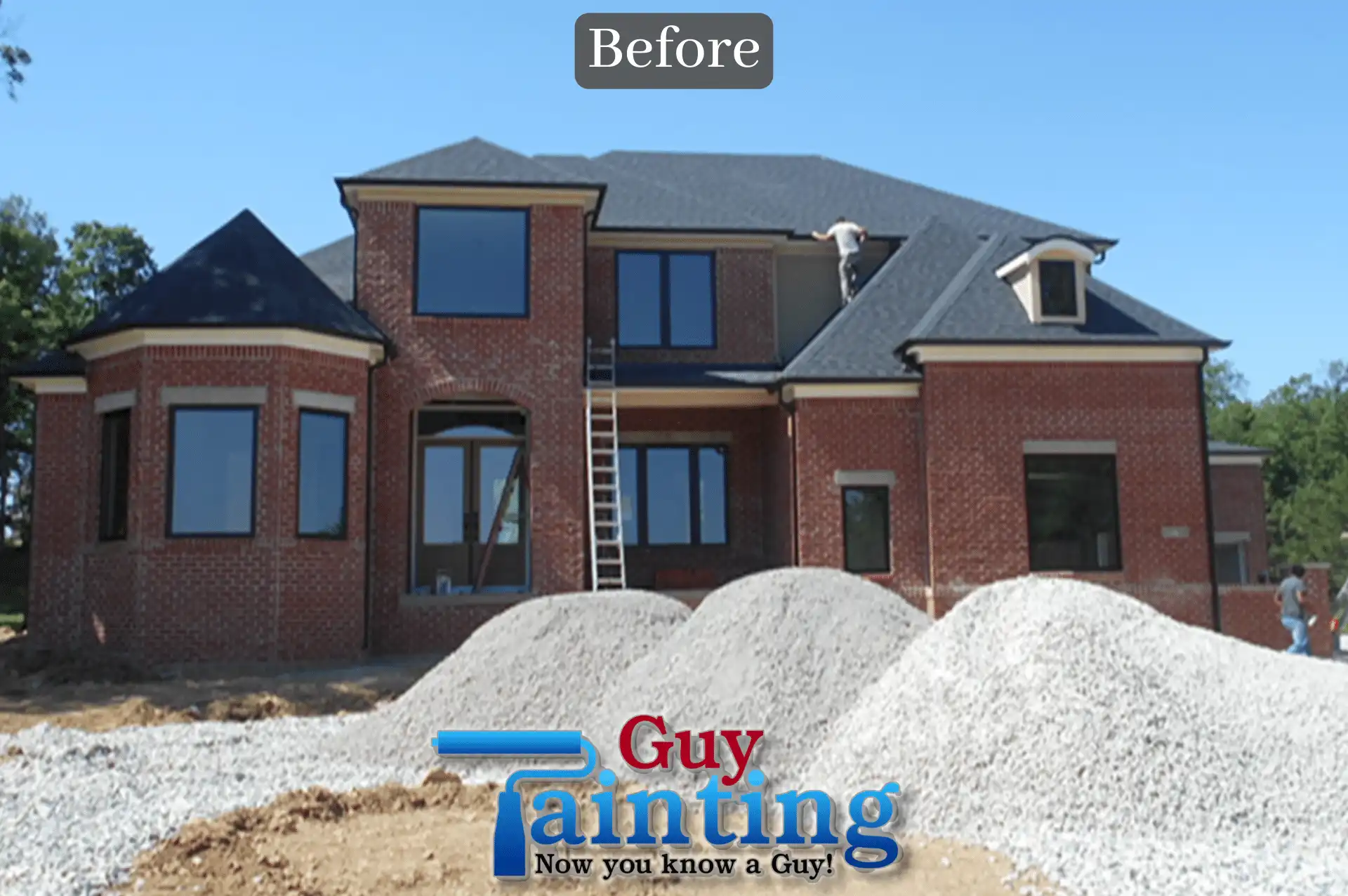 New-construction home in Fishers with bare red brick exterior, before painting