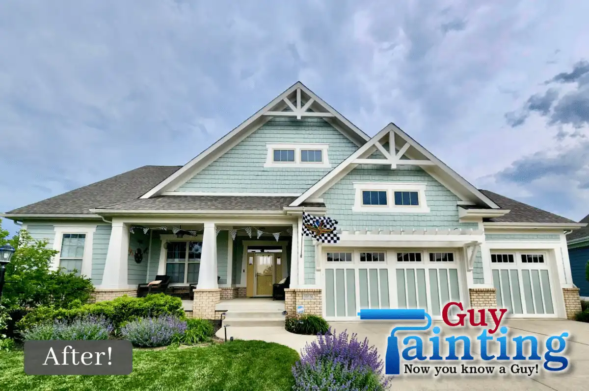 Craftsman home exterior after coastal seafoam repaint by Guy Painting — fresh, bright finish