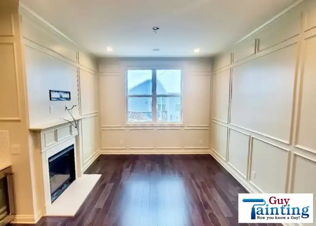 Finished dining room with elegant white picture frame moulding