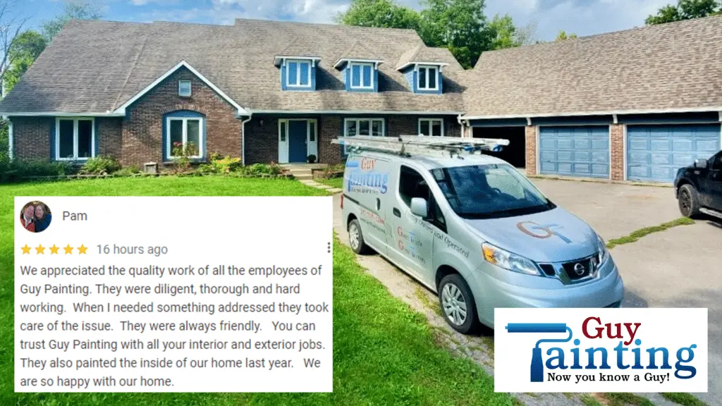 Online review of painters and carpenters from Guy Painting who replaced rotten wood siding and trim with wood rot before painting this Zionsville home