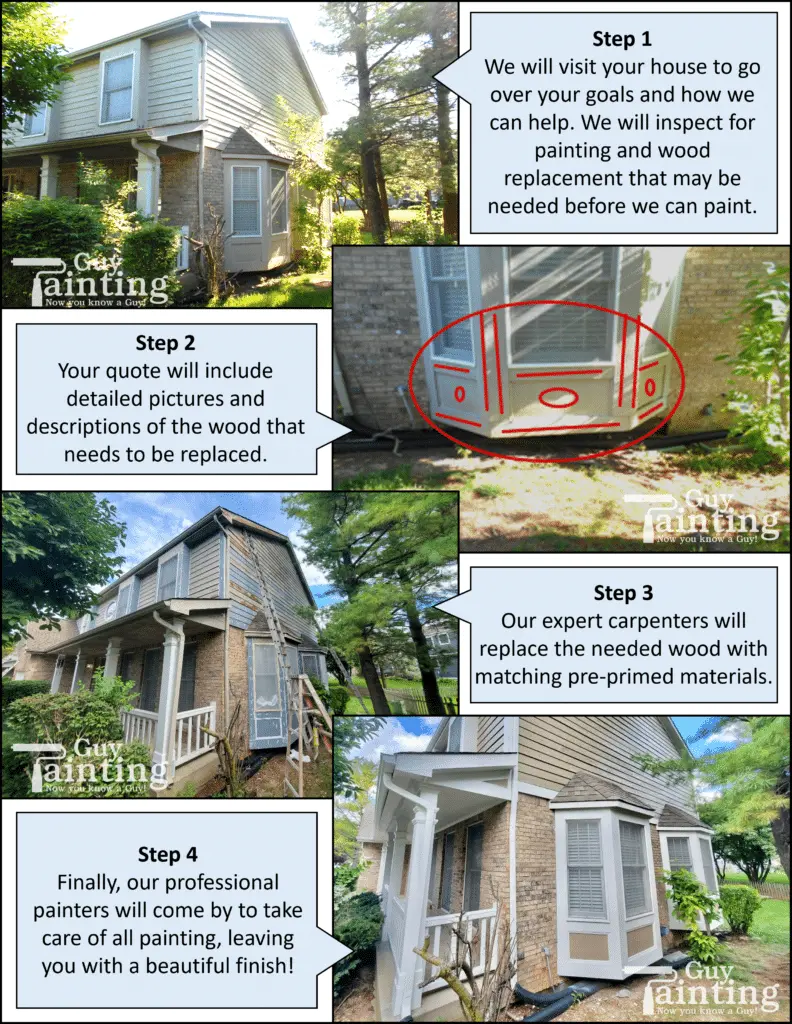 Our exterior carpenters step by step wood replacement process by Guy Painting in Geist